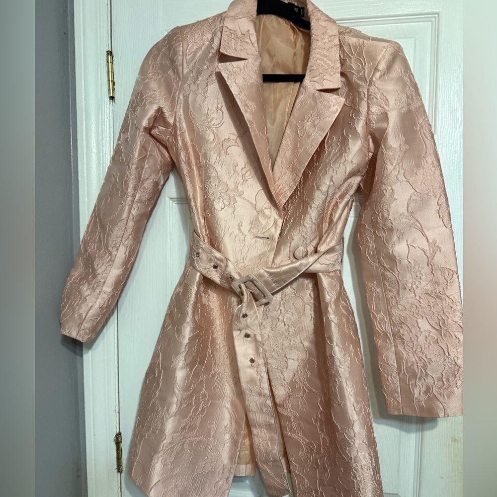 Light pink lace blazer dress with belt
